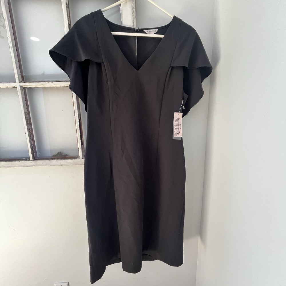 NWT Nanette Lepore Black Tulip Sleeve‎ V-Neck A-Line Dress Size 12